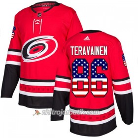 Män Ishockey Carolina Hurricanes Tröja Teuvo Teravainen 86 Adidas 2017-2018 Röd USA Flag Fashion Authentic